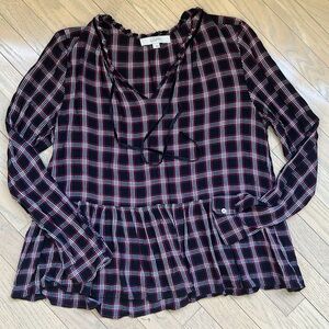 LOFT | Plaid Peplum Blouse